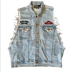 Orange County Choppers Denim Raw edge Vest With Embroidered Patches Size:Large